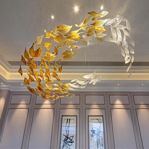 Handmade Modern Glass Leaf Chandelier for Hotel Lobby Lighting