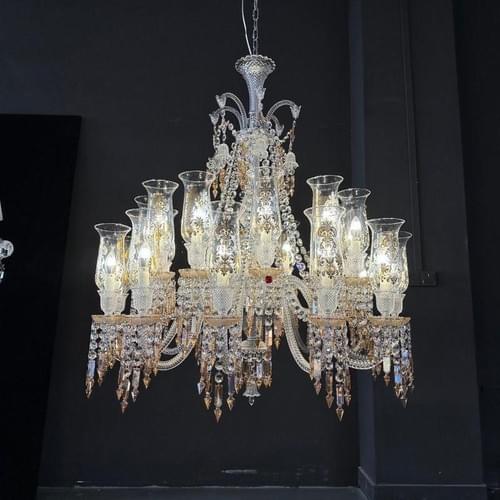 Luxury 18-Light Glass Shade Chandelier in Gold Finish