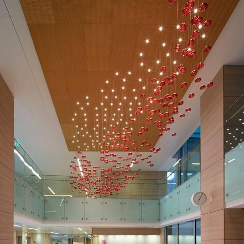 Minimalist Red Glass Pendant Chandelier for Foyer Lobby