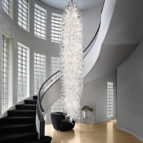Custom White Glass Chihuly Chandelier for Staircase