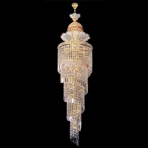 Long Spiral Empire Chandelier with Gold-Plated Finish for Foyers