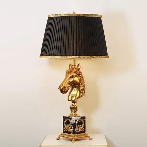 French Style Luxury Brass Horse Head Table Lamp for Living Room