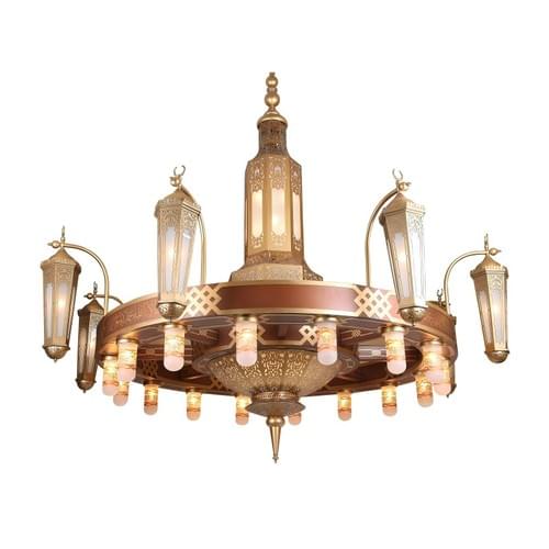 Custom Large Islamic Style Chandelier with Glass Pendants