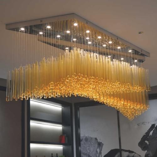 Modern Amber Glass Curve Chandelier for Bar Lighting