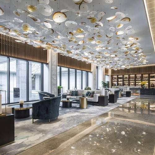 Modern Lotus Leaf Glass Pendant for Lobby Lighting