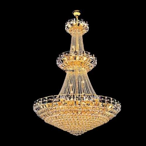 Large 3-Layer Gold French Empire Chandelier with Crystals