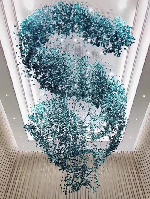 Custom S-Shape Raindrop Glass Chandelier