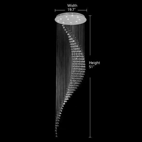 Modern Spiral Crystal Drop Pendant for Staircase