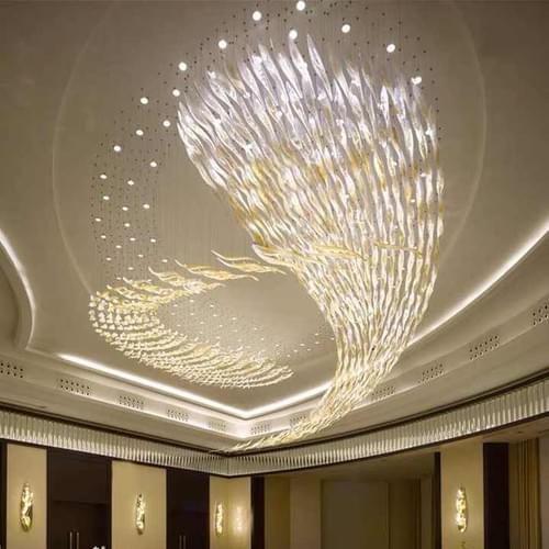 Modern Hand-Blown Amber Glass Chandelier for Lobby Lighting