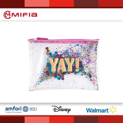 MFO-8208 Bolsa de PVC impresa con brillantina colorida