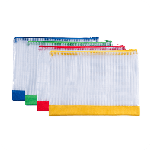 MFO-107 PVC Mesh Zip Bag with Colored Fabric Strip