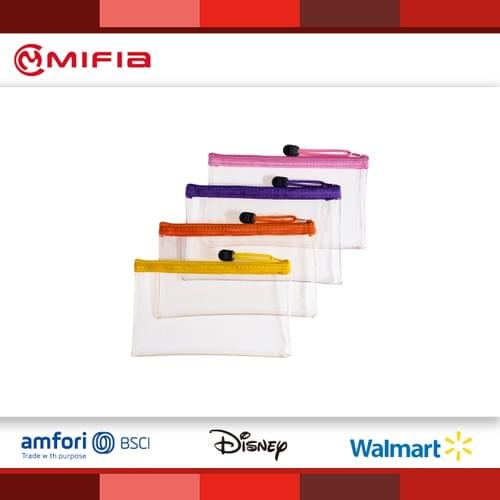 MFO-8162 Estuche de lápices transparente de PVC con cremallera cosida de color