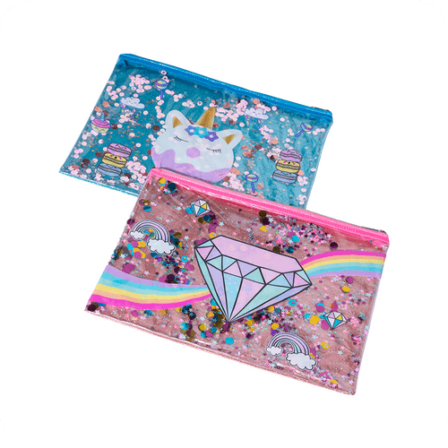 MFO-8166 PVC Printed Zip Bag with Glitter & Sequins