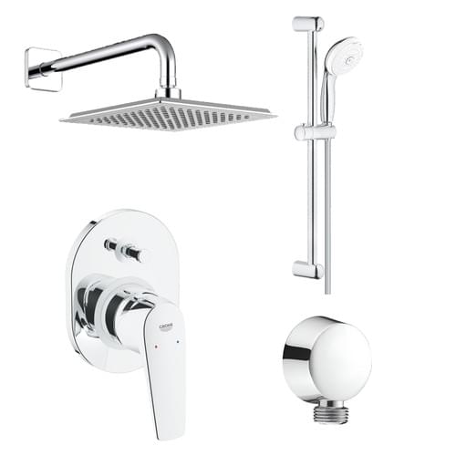 CAB/ DE DUCHA CUAD+BRAZO RED CHAPETA MEZCL MONON. DE BAÑO/DUCHA+JUEGO DE BARRA 4 FUNCS+CONEX DE AGUA