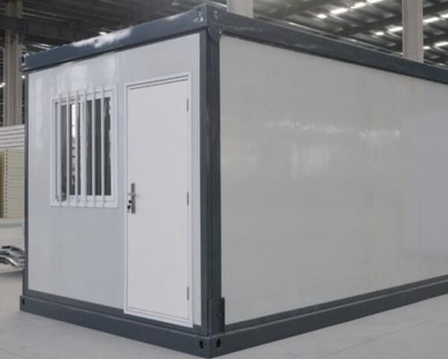 The Z-Fold folding container house with wood grain. Natural teak texture. Military-grade foldin