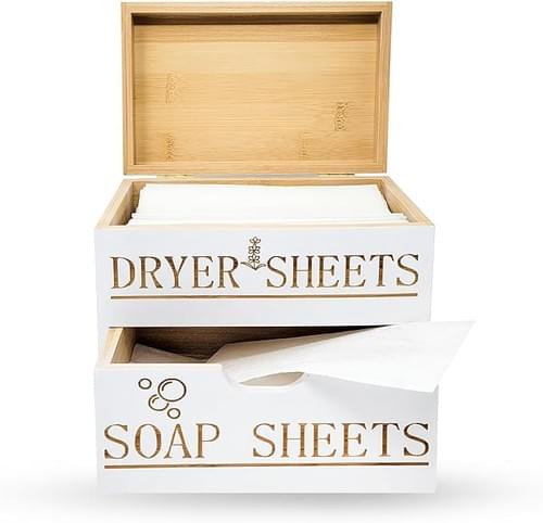 Wood Box Dryer Sheet Holder and Detergent Dispenser Drawer