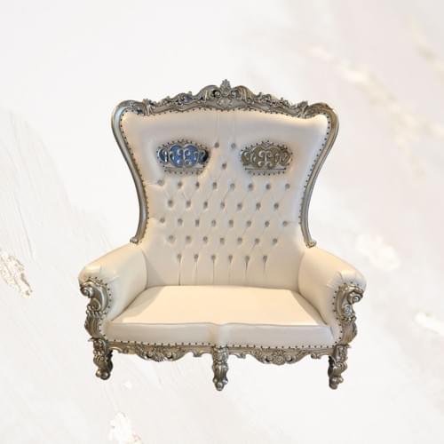 White & Silver Double Throne Love Seat Rental