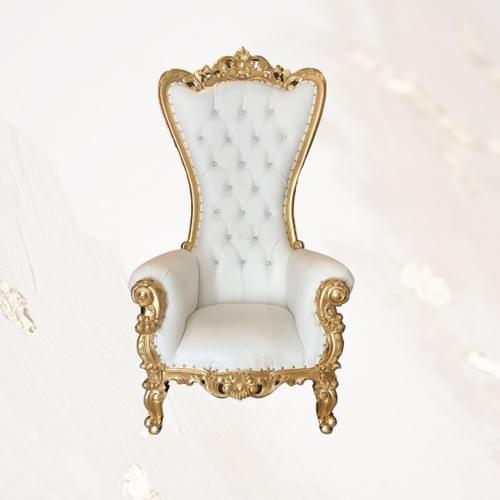 White & Gold Single Throne Chair Rental 1