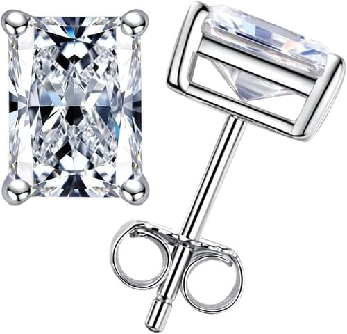 Radiant Emerald Moissanite Studs