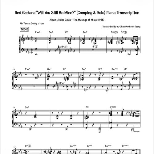 Red Garland "Will You Still Be Mine?" (Comping & Solo) Piano Transcription