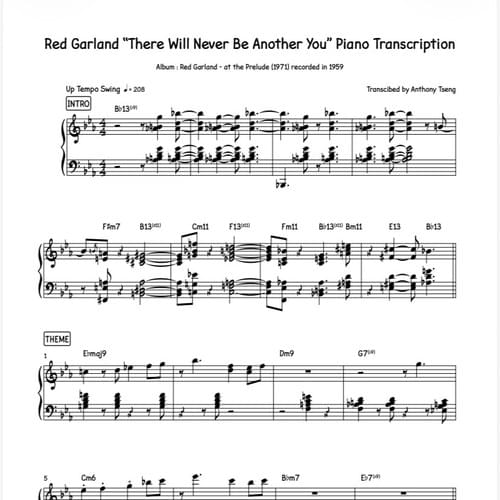 Red Garland "There Will Never Be Another You" Piano Transcription