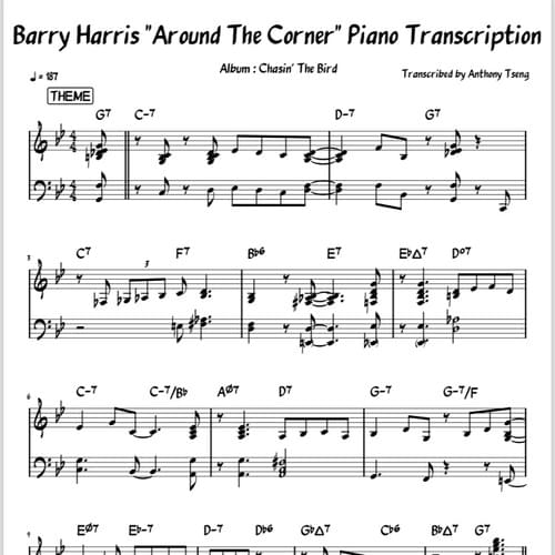 Barry Harris "Around The Corner" Piano Transcription