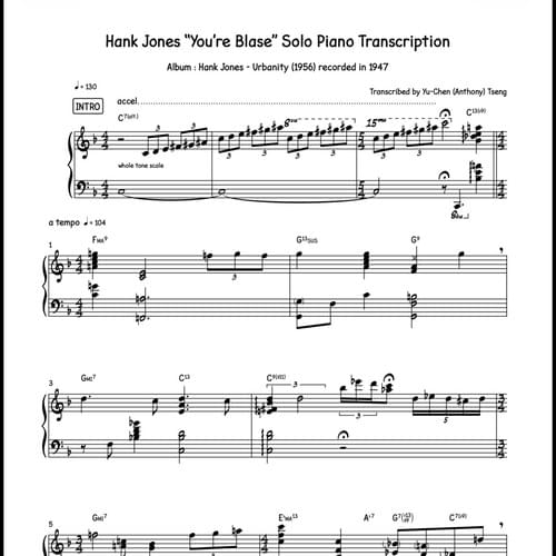 Hank Jones "You're Blase" Solo Piano Transcription (from "Urbanity")