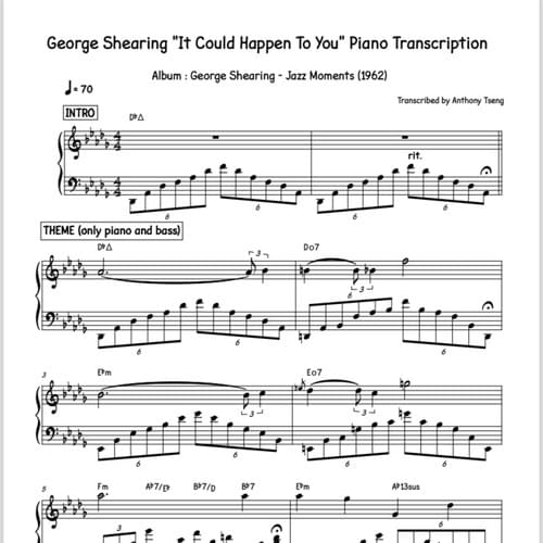 George Shearing "It Could Happen To You" Piano Transcription