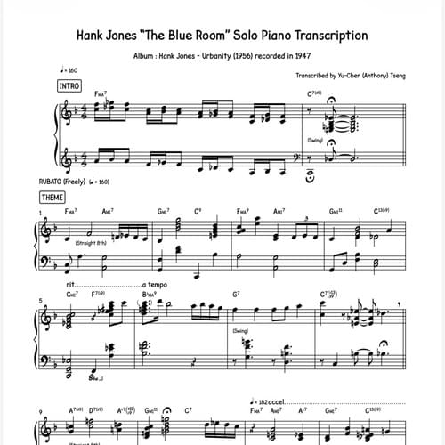 Hank Jones "The Blue Room" Solo Piano Transcription (from "Urbanity")