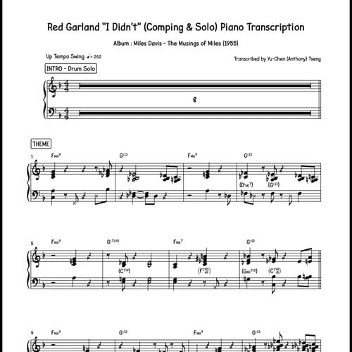 Red Garland "I Didn't" (Comping & Solo) Piano Transcription