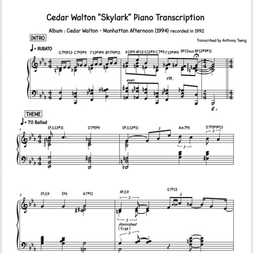 Cedar Walton "Skylark" Piano Transcription