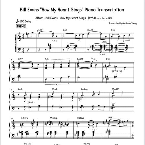 Bill Evans "How My Heart Sings" Piano Transcription