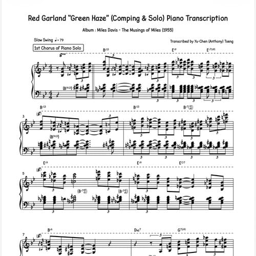 Red Garland "Green Haze" (Comping & Solo) Piano Transcription