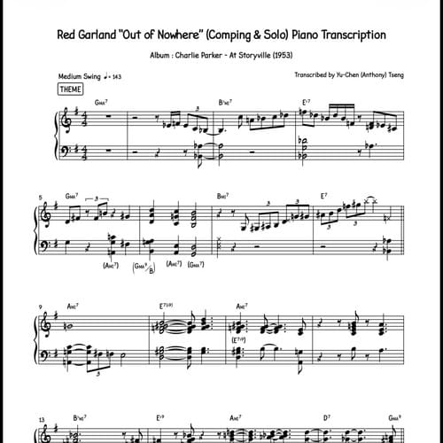 Red Garland "Out of Nowhere" (Comping & Solo) Piano Transcription
