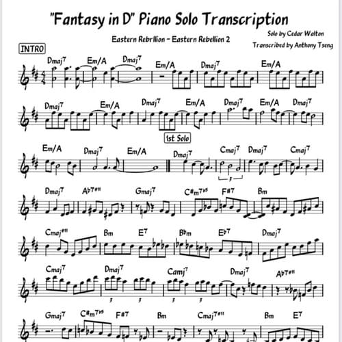 Cedar Walton "Fantasy in D" Piano Solo Transcription (Right Hand Only)