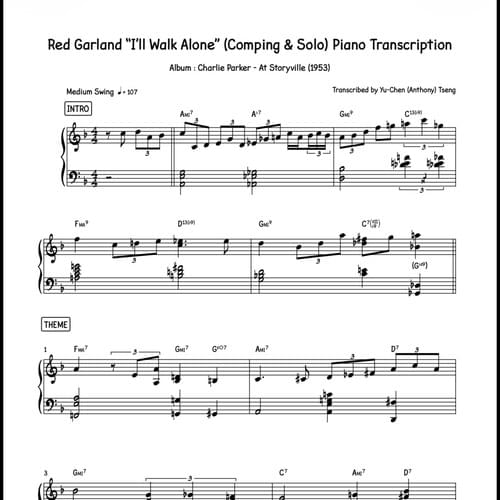 Red Garland "I'll Walk Alone" (Comping & Solo) Piano Transcription