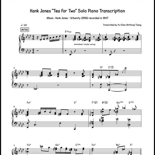 Hank Jones "Tea for Two" Solo Piano Transcription (from "Urbanity")