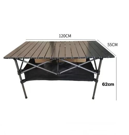 Black Folding camping table carbon steel portable roll-up picnic table for 4-6 person BBQ Party