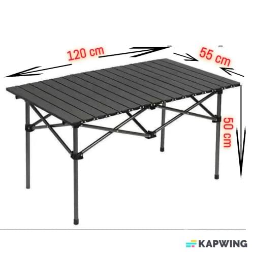 Black Portable Roll-up folding table for camping good for 4-6 person 120*55*50cm