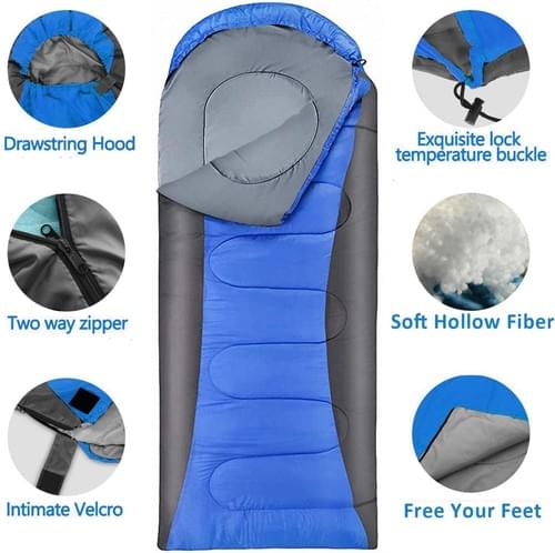 Lightweight Waterproof Warm Adult Camping Sleeping Bag with Compression Bag- Blue