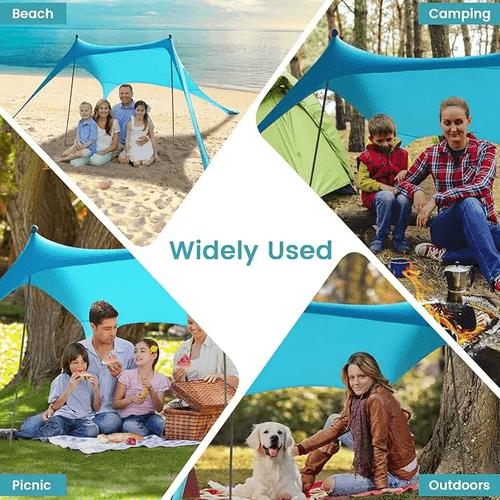 3 meters 2 Poles Beach Tent Canopy – UPF50+ Lycra Sun Shade, Windproof Outdoor Sun Shelter with Stab