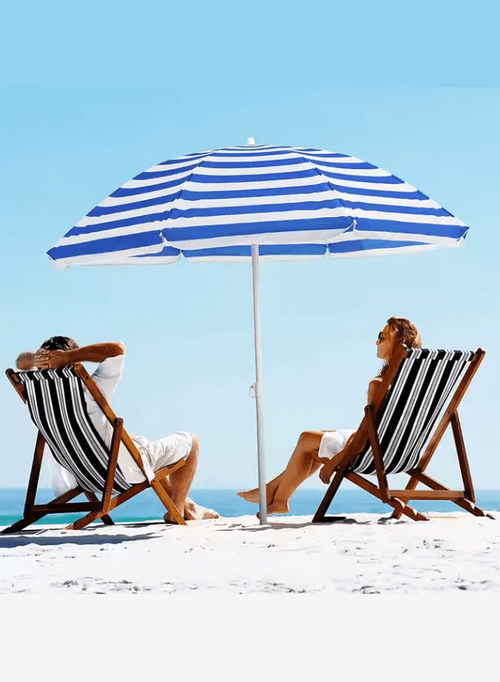 Foldable Beach Umbrella with Stand – UV 50+ Sun Protection, Portable Outdoor Sunshade | Adjustable H
