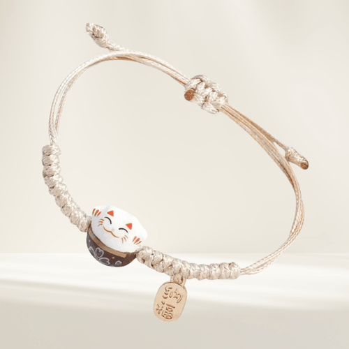 Lucky Neko Cream Cord Bracelet