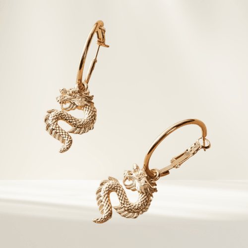 Dragon Charm Hoop Earrings – Bold, Symbolic Style