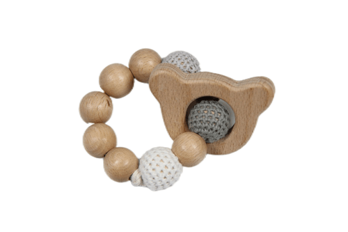 Handmade Wooden and Crocheted Baby Rattle