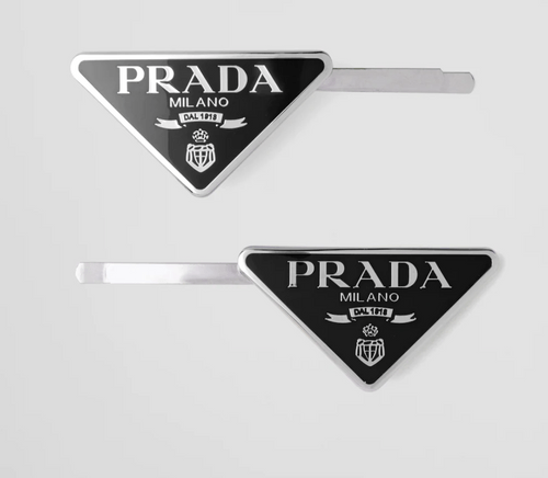 Prada Replica Hair Pin Designer Inspired Triangle Black Logo