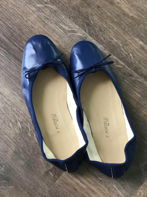 PORSELLI 芭蕾女伶小羊皮平底鞋 法國藍