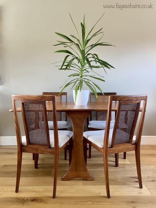 SOLD G Plan Gate-Leg Table with 4 Cane Bergère Teak Dining Chairs