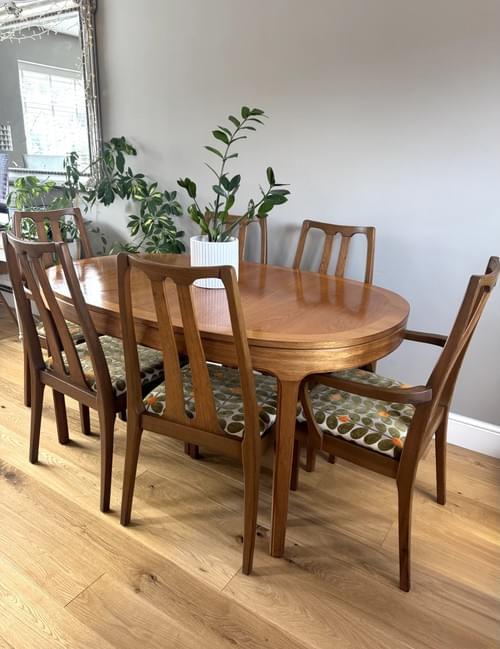 SOLD Nathan 1970s Vintage Retro Mid Century Teak Oval Dining Table & 6 Chairs