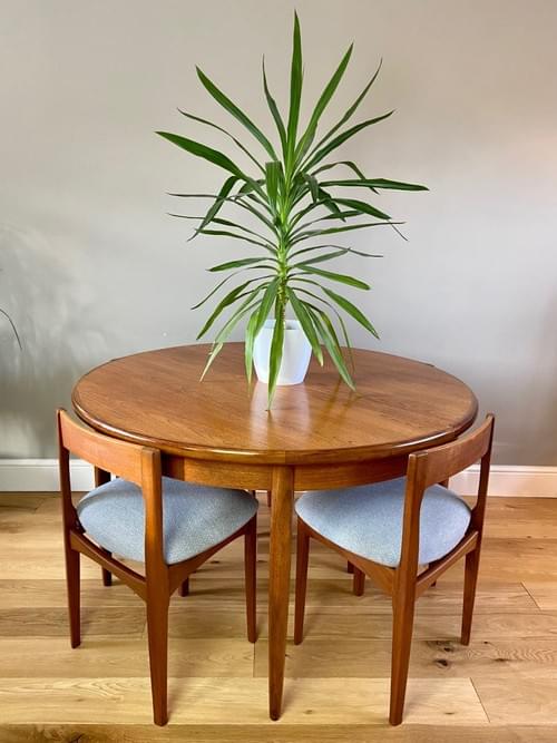 SOLD Mid Century Set of 4 Nathan Teak Dining Chairs with G Plan Round Dining Table